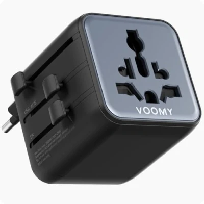 Afbeelding van Voomy Compacte Universele Wereldstekker 170+ landen 2500W Reisstekker Wereld: Amerika (USA), Engeland (UK), Australië, Zuid Amerika, Afrika, Italië, Thailand Zwart