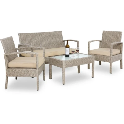 Afbeelding van Casaria Polyrattan Tuinset 4 Personen Incl. Kussens Bank Creme