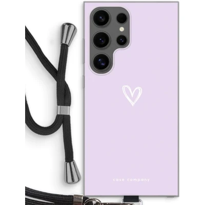 Afbeelding van Case Company® hoesje met Koord geschikt voor Samsung Galaxy S24 Ultra Klein hartje paars Telefoonhoesje Zwart Bescherming aan alle Kanten en Over de Schermrand