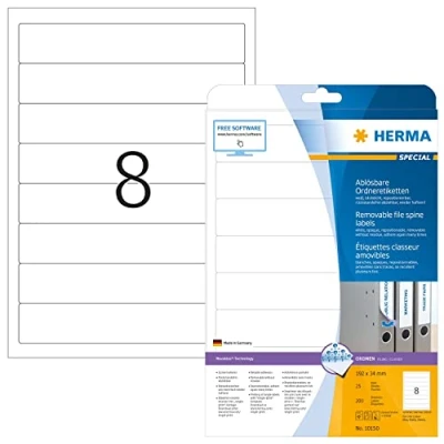 Afbeelding van HERMA printeretiketten Removable file labels, A4, 192x34 mm, White, 200 pcs.