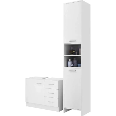 Afbeelding van Casaria Badkamermeubel Wastafel 60x30x60cm Hogekast 34x26x170cm Wit