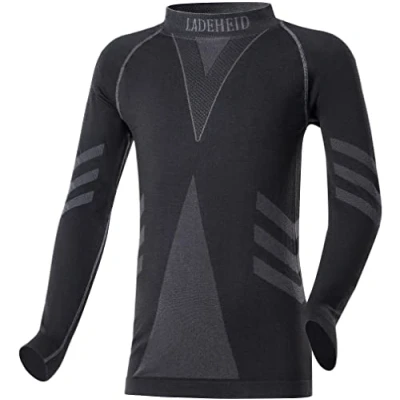 Afbeelding van Ladeheid Kinderen Thermoshirt Thermo ondergoed Jongen Meisje Thermokleding Longsleeve Zwart/Kaki 146 152 LA LA40 KIDS Top