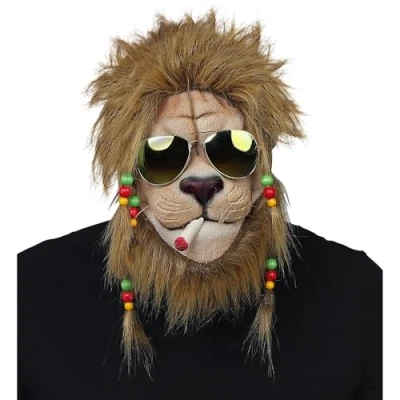 Afbeelding van Widmann Bob Marley &amp; Reggae Rasta Kostuum Leeuw Jamaica Masker Met Zonnebril Bruin Carnavalskleding Verkleedkleding