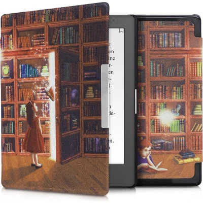 Afbeelding van kwmobile E reader hoesje geschikt voor Kobo Aura Edition 1 hoes flip case met magnetische sluiting Ereader cover Magische Bibliotheek design in meerkleurig