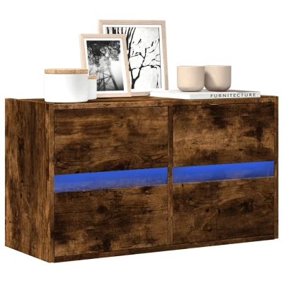 Afbeelding van Tv wandmeubel met LED verlichting 80x31x45 cm gerookt eiken