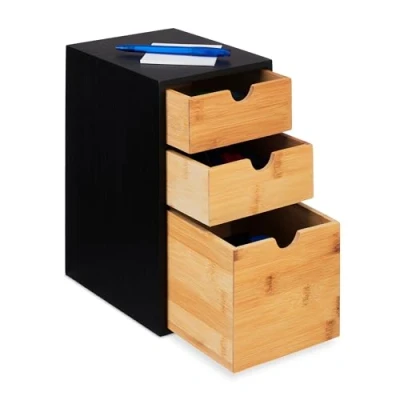 Afbeelding van Relaxdays ladeblok bamboe 3 lades bureau organizer make up badkamer