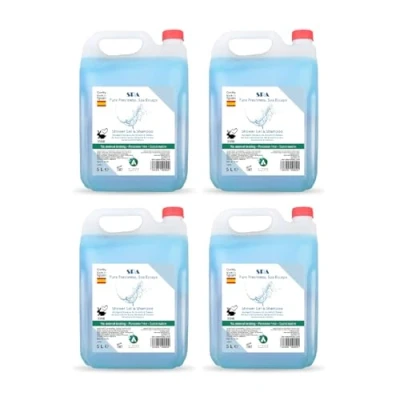 Afbeelding van Intercabo 4 x 5 liter douchegel en shampoo, 2 in 1, badgel, navulverpakking, hotelservices, spa shampoo