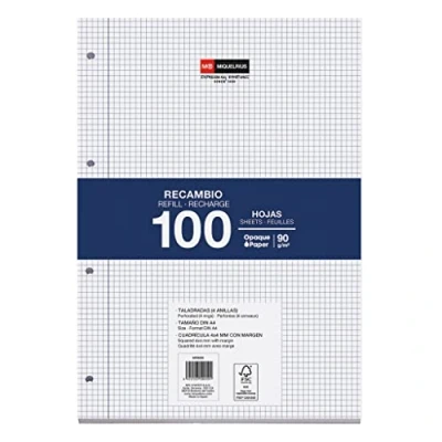 Afbeelding van Miquelrius Refill, 100 vierkante vellen van 4 mm en kantlijn. 90 gram gaats papier, formaat A4.