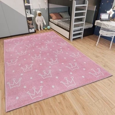 Afbeelding van Vloerkleed Kids Crown 120x170cm Roze 123vloerkleed.nl is de online webshop voor vloerkleden en woonaccessoires.