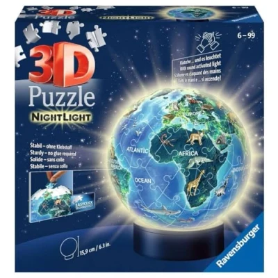 Afbeelding van Aarde in nachtdesign, nachtlampje 3D puzzelbal 72 delen: Ervaar puzzels de 3e Afmetingen: