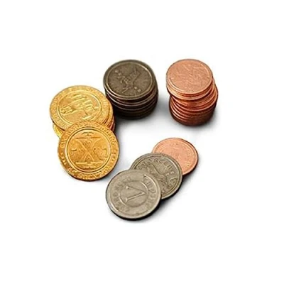 Afbeelding van Vesuvius Media Metalen middeleeuwse muntenset (50 stuks) bordspel aanbevolen minimale spelers 1 leeftijd 7+ Engels