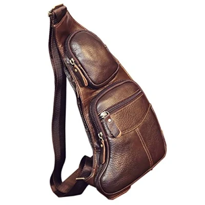 Afbeelding van Lederen Sling Bag Tassen voor Mannen Tactische Militaire Schouder Messenger Crossbody Reizen Wandelen Camping Borst Pack Rugzak Dagrugzak Koffie