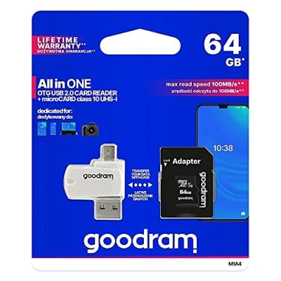 Afbeelding van All in One MicroSD 64GB cl. 10 UHS I + Adapter Card reader MicroSDHC