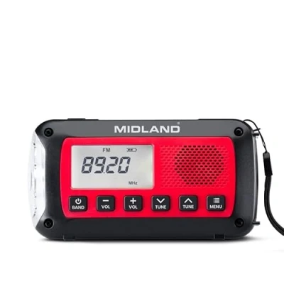 Afbeelding van Midland ER100 Noodradio zaklamp dynamo zonnecellen AM/FM radio, 2600 MAH accu C1665