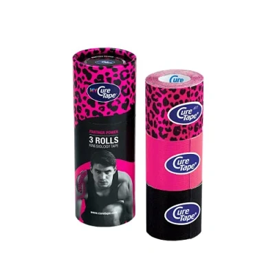 Afbeelding van My CureTape® Panther Power, koker met 3 rollen Leopard, pink en zwart Kinesiotape FysioTape