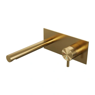 Afbeelding van Brauer Gold Edition Wastafelmengkraan inbouw rechte uitloop links hendel kort smal afdekplaat model B 1 PVD geborsteld goud