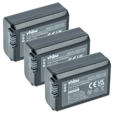 Afbeelding van vhbw 3 x accu compatibel met Sony Alpha 3000, 5000, 5100, 6000, 6300, 6400 DSLR camera (950 mAh, 7,2 V, Li ION) informatiechip
