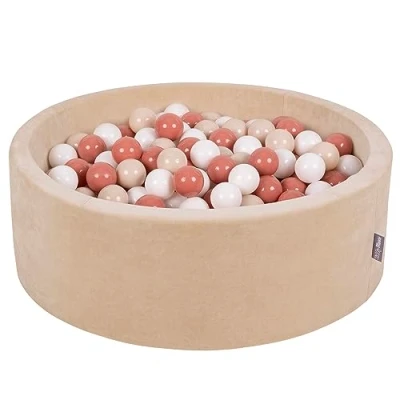 Afbeelding van KiddyMoon Velours ballenbad 90 x 30 cm / 200 ballen met een diameter van 7 cm, rond, gemaakt in de EU, zandbeige: Pastelbeige zalm wit