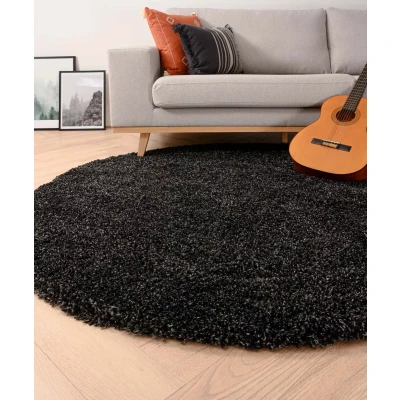 Afbeelding van Rond Hoogpolig Vloerkleed Shaggy Grand Effen Antraciet 200 Cm