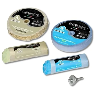 Afbeelding van Lux Metal Set van 2 polijstschijven 100 mm en schuurpasta 250 g Ideaal voor het polijsten metalen zoals aluminium, ijzer, roestvrij staal, messing, koper, goud, marmer