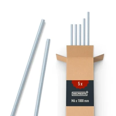 Afbeelding van HELPMATE Tige filetée M6 x 1000 mm en acier galvanisé Lot de 5 tiges filetées métriques entièrement Vis sans tête classe résistance 4.8, DIN 976