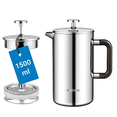 Afbeelding van Ecooe 1.5L French Press Coffee Dubbelwandige Koffiezetapparaat van roestvrij staal 18/10 met 3 filters