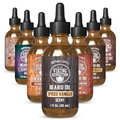 Afbeelding van Viking Revolution Baardolie voor mannen All Natural Beard Oil met Arganolie &amp; Jojoba Conditioner en Softener Sterke baarden snor (1 stuk, Spiced Vanilla)