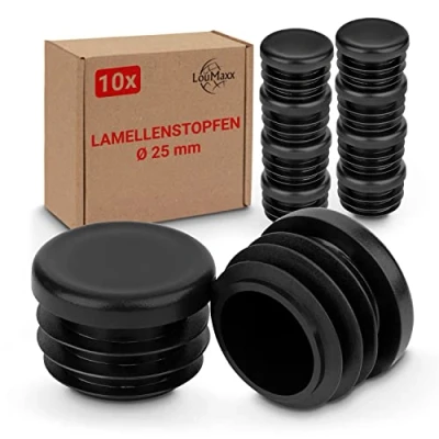 Afbeelding van LouMaxx 10 stuks ronde lamellenstoppen 25 mm zwart voor buis van buisdoppen robuust kunststof perfecte bescherming