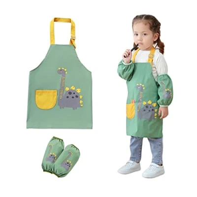 Afbeelding van Schilderschort voor kinderen, kinderschort, met zakken en 2 verstelbare mouwen, keukenschort, jongens, meisjes, waterdicht, vuilafstotend, koken, schilderen, handwerk, 5