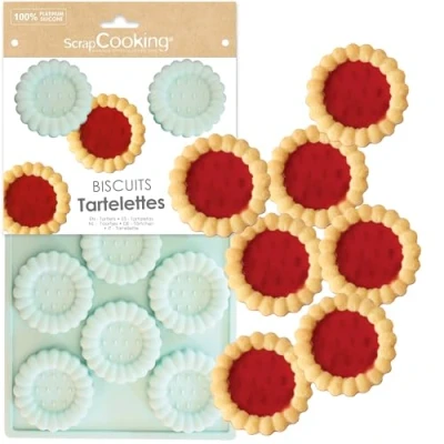 Image de ScrapCooking Moule Silicone 11 Tartelettes Biscuits Apte Four &amp; Congélateur Pâtisserie Gâteau Enfant Ustensile Souple Recette Fraise Vert d’Eau 3183