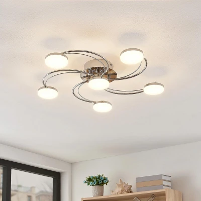 Afbeelding van Lindby LED plafondlamp 6lichts metaal, aluminium, kunststof H: 9 cm chroom Inclusief lichtbronnen