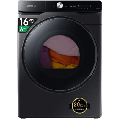 Afbeelding van Samsung DV16DG8600BW, Vrijstaand, Voorbelading, Warmtepomp, Wit, Draaiknop, Links