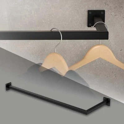Afbeelding van Kledingstang hoek voor wand 30x90 cm zwart staal ML Design