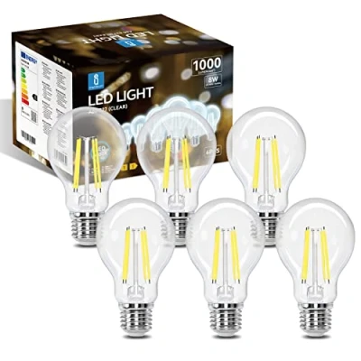 Afbeelding van Aigostar Edison LED lamp, retro, vintage, E27, 8 W, komt overeen met 72 W halogeenlamp, 1000 lumen, koud wit, 6500 K, decoratieve lamp A60, hoek van 330 graden, CRI ≥ 80, 6 stuks