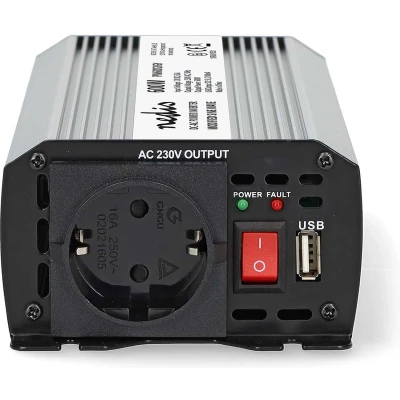Afbeelding van Nedis Omvormer Gemodificeerde Sinusgolf 12V naar 230V 600 W Piekvermogen: 1200 Accuklemmen + Aansteker Type F (CEE 7/3) / USB A Zilver