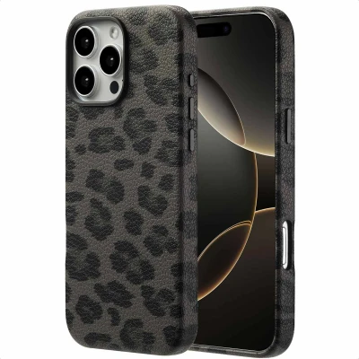 Afbeelding van Selencia Hoesje geschikt voor iPhone 16 Pro Max Sabi Backcover panterprint MagSafe Midnight Black