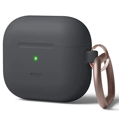 Afbeelding van elago Siliconen hoes compatibel met AirPods 3 Hoogwaardige siliconen, ondersteunt draadloos opladen, schokbestendige bescherming (donkergrijs)