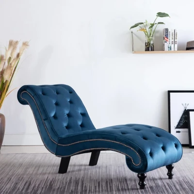 Afbeelding van Chaise longue fluweel blauw