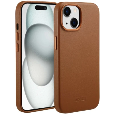 Afbeelding van Accezz Hoesje Geschikt voor iPhone 15 MagSafe Leather Backcover bruin