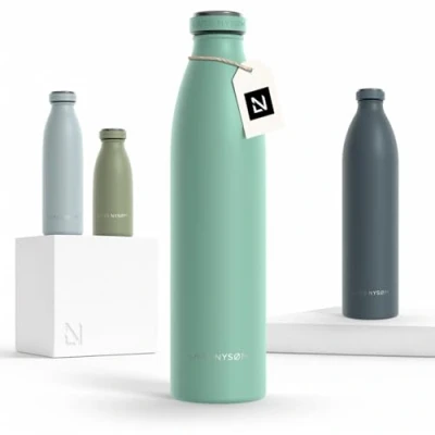 Afbeelding van LARS NYSØM &#039;Ren&#039; Roestvrijstalen drinkfles 1000ml BPA vrije geïsoleerde waterfles voorSport, Fiets, Volwassene, Kids Aqua Turquoise