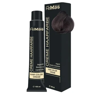 Afbeelding van FemMas Donkerblond haarverf 6.1 I professionele crème voor arganolie, keratine, ceramide als permanente kleuring of 100 ml