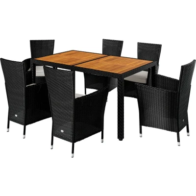 Afbeelding van CASARIA Tuinset Tafel Acacia Polyrattan 150x90cm 6 Stoelen Zwart