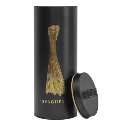 Afbeelding van COOK CONCEPT, BT6814, elegante metalen doos voor spaghetti, modern design, optimale vochtbescherming, gemakkelijk te reinigen, royale capaciteit, luchtdicht, zwart en goud, 1,5 l