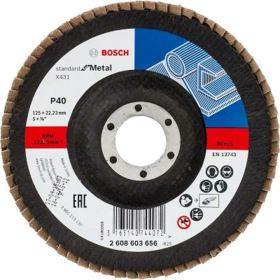 Image de BOSCH 2608603656 disque à lamelles X431 Standard pour métal, diamètre 125 mm, grain 40, version angulaire