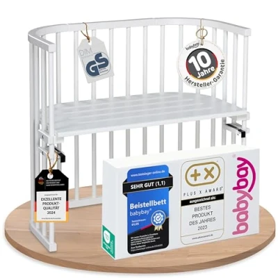 Image de babybay lit d&#039;appoint original en bois de hêtre massif, compact et transformable, hauteur réglable continu respectueux l&#039;environnement, bébé évolutif (laqué blanc)