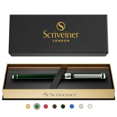 Afbeelding van British Racing Green Rollerball Scriveiner Prachtige Groene Pen met Chroom Afwerking, Schmidt Inkt Vulling, Beste Roller Ball Cadeauset voor Mannen en Vrouwen, Professionele Uitvoering