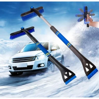 Afbeelding van 3 in 1 ijskrabber voor sneeuwborstel, telescopische krabber auto, afneembare ijsrasp met antislip handgreep vrachtwagen, SUV (blauw)