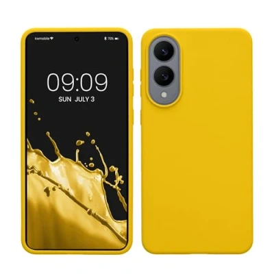 Afbeelding van kwmobile telefoonhoesje geschikt voor Samsung Galaxy S25 Edge Hoesje met siliconen coating Smartphone case in stralend geel
