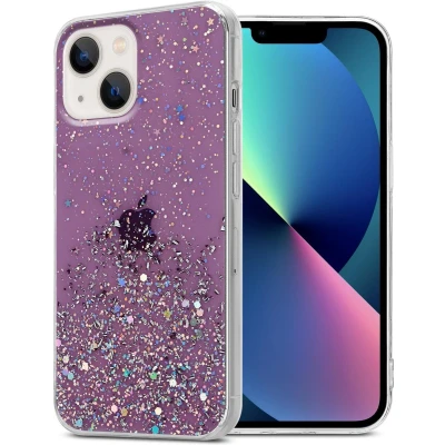 Afbeelding van Cadorabo Hoesje geschikt voor Apple iPhone 13 in Paars met Glitter Beschermhoes van flexibel TPU silicone fonkelende glitters Case Cover Etui
