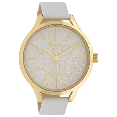 Afbeelding van OOZOO Timepieces Goudkleurige horloge met witte leren band C10085